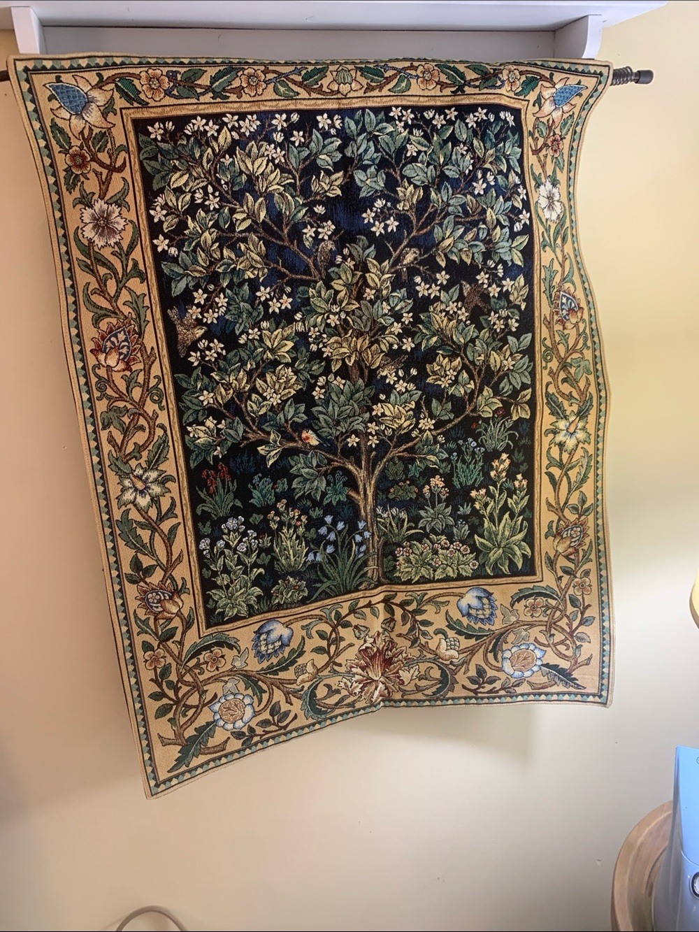 Source Unknown Navy, Gold and Green Botanical Tree Tapestry